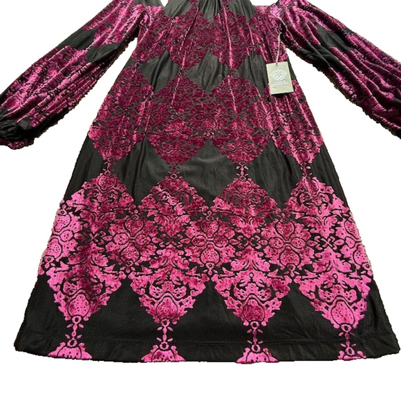 Vince Camuto Womens Burnout Velvet Mini Dress Retro Glam Statement Sleeve - Picture 1 of 8